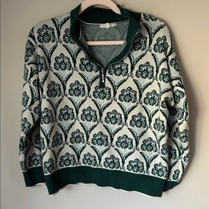 Anthropologie Green Floral Pullover Sweater
